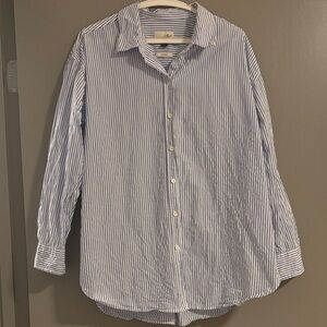 Oversized Blue and White Striped Button Up